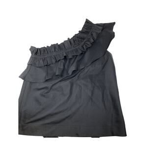 Finley One Shoulder Blouse Womens Small Black Ruffle Silky Poplin Top